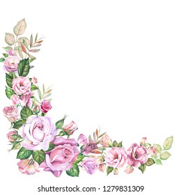Flowers Corner With Watercolor Roses