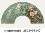 Flowers in a fan shape (1861-1897) chromolithograph art by L. Prang and Co. Vintage Flowers in a fan shape chromolithograph illustration, old Flowers in a fan shape art print.