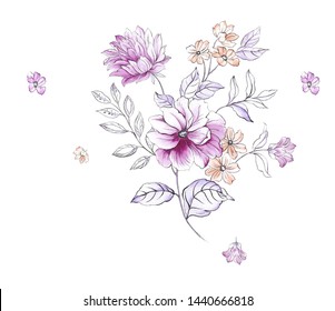 Flowers Full Romance Leaves Flowers Art Stock Illustration 1440666824