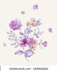 Flowers Full Romance Leaves Flowers Art Stock Illustration 1440666824