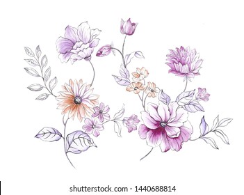 Flowers Full Romance Leaves Flowers Art Stock Illustration 1440688814 ...