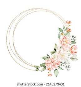 Flowers Gold Frame Border Watercolor Hand Stock Illustration 2145273431 ...