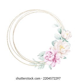 Flowers Gold Frame Border Watercolor Hand Stock Illustration 2204572297 ...