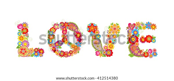 Flowers Hippie Print Love Letter Stock Illustration 412514380