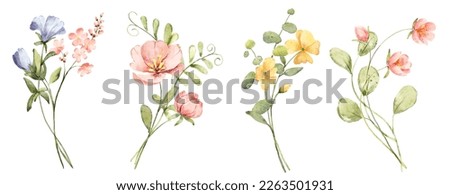 Flowers and leaves digital illustration, spring design, watercolor hand painting. Perfectly for printing, sublimation.