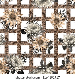 Flowers And Lines Plaid Fashion Fabric Pattern Design