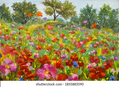 Flowers Painting, Red Poppies, Oil Paintings Landscape Impressionism Artwork