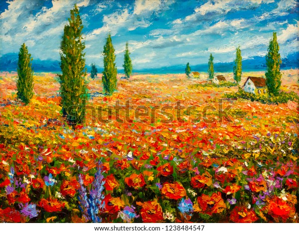 Flowers 3d painting by Claude Monet. Impressionism paint landscape flower meadow oil.