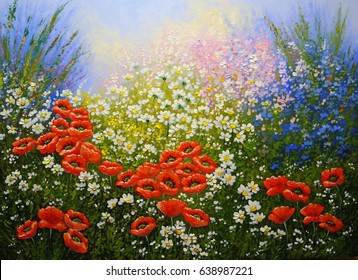 Flowers, Poppies,oil Paintings Landscape