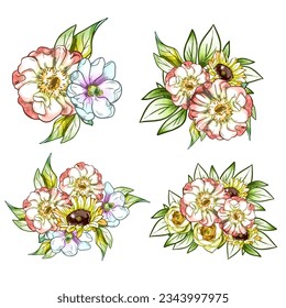 Flowers set. Collection of floral elements