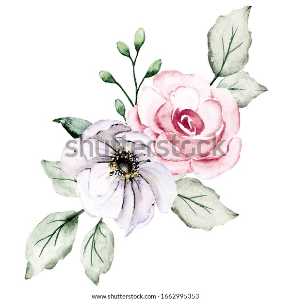 Flowers Water Color Floral Clip Art Stock Illustration 1662995353 ...