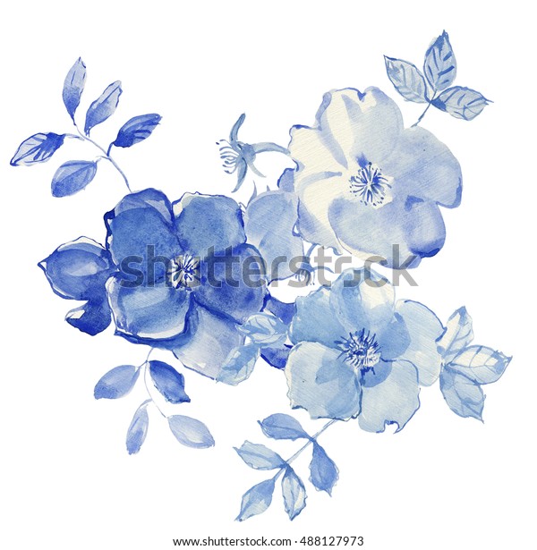 花の水彩イラスト 青いバラ のイラスト素材