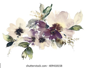 Flowers Watercolor Illustration. Manual Composition. Mother's Day, Wedding, Birthday, Easter, Valentine's Day. Pastel Colors. Spring. Summer.