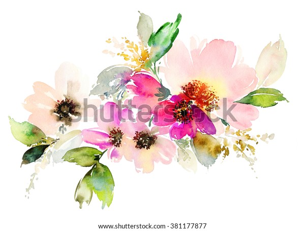 花の水彩イラスト 手動合成 母の日 結婚式 誕生日 イースター バレンタインデー パステルの色 春 夏 のイラスト素材