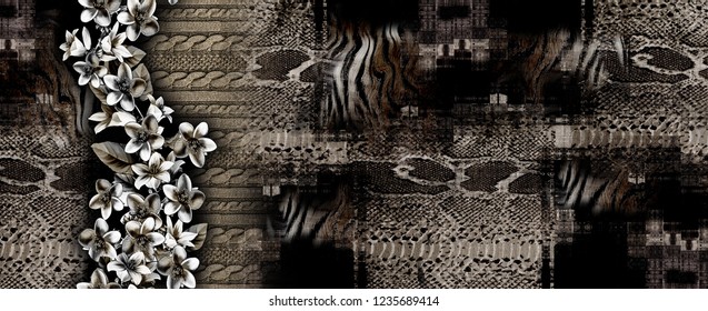 Flowers,knitwear Texture, Tiger Fur And Snake Skin Pattern