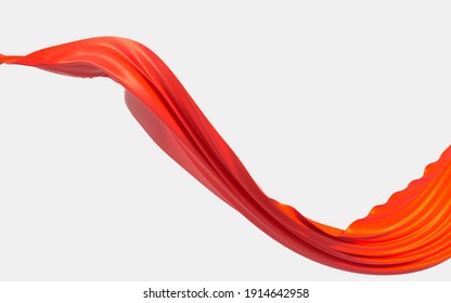 Flowing Cloth, Red Wave Silk, 3d Rendering. Computer Digital Drawing.