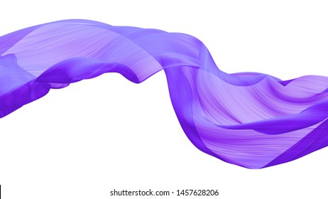 Flowing Cloth Wave, violet Waving Silk Flying Textile, Satin on White Isolated Background