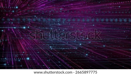 Flowing digital grid and particle streams receding in virtual data space, with glowing data flow. Futuristic, cyber, technology, network, artificial intelligence, visualization, abstract