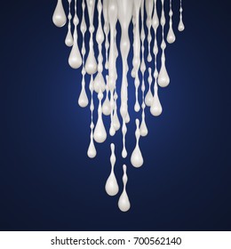 Flowing drops, isolated white background. 3d illustration, 3d rendering.