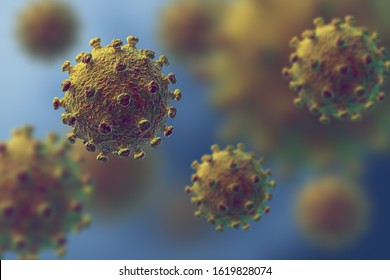 Flu HIV coronavirus floating in fluid microscopic view  pandemic virus infection concept    3D illustration