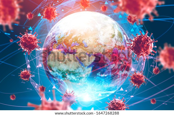 地球の背景にインフルエンザンコブコロナウイルスとぼかしたホログラム 治療法の探索と病気の広がりのコンセプト 3dレンダリングのトーン画像 Nasaが提供するこの画像のエレメント のイラスト素材