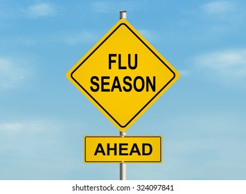 Flu Season. Road Sign On The Sky Background. Raster Illustration.