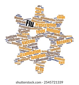 Flu Word Cloud. Composition of Words Related to Flu, Virus, and Health in Medical Context. Essential Terms for Healthcare and Public Awareness. Isolated White Background. - Powered by Shutterstock