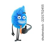 Fluffy businessman shows thumbs up. 3d illustration. Cartoon character. approval concept