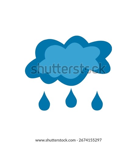 Fluffy cloud with falling raindrops, cute style
