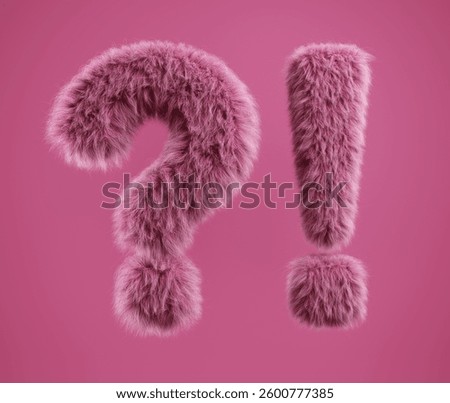 Fluffy exclamation and question mark. Set of fluffy pink marks. Fluffy 3d symbol. 3d illustration.