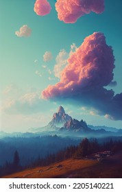 Fluffy Soft Clouds, Mountain, Nature, Forest