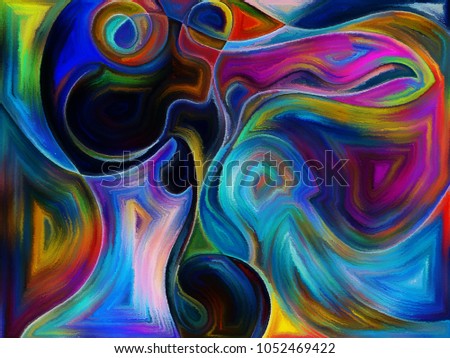 Fluid abstract forms executed in vivid paint art style reminiscent of watercolor and stained glass
