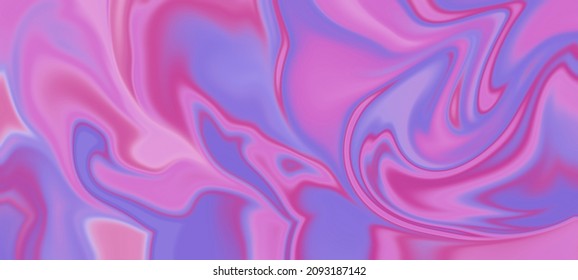 Fluid Art. Silky Bright Abstract Texture. Liquid Pink And Purple Optical Illusion Background. Very Peri Color For 2022. Psychedelic Wallpaper With Liquid Waves. Dynamic Visual Painting With Swirls.