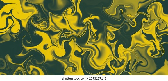 Fluid Art. Silky Bright Abstract Texture. Liquid Dark Gold Optical Illusion Background. Very Peri Color For 2022. Psychedelic Wallpaper With Liquid Golden Waves. Dynamic Visual Painting With Swirls.