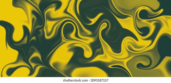 Fluid Art. Silky Bright Abstract Texture. Liquid Dark Gold Optical Illusion Background. Very Peri Color For 2022. Psychedelic Wallpaper With Liquid Golden Waves. Dynamic Visual Painting With Swirls.