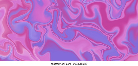 Fluid Art. Silky Bright Abstract Texture. Liquid Pink And Purple Optical Illusion Background. Very Peri Color For 2022. Psychedelic Wallpaper With Liquid Waves. Dynamic Visual Painting With Swirls.