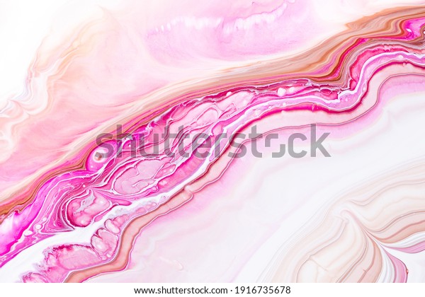 Fluid art texture. Abstract backdrop with mixing\
paint effect. Liquid acrylic picture that flows and splashes. Mixed\
paints for website background. Pink, white and brown overflowing\
colors.