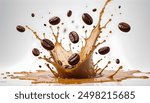  Fluid Coffee Splash with Beans High Resolution Movement Abstract ArtCoffee Beans and Splash Liquid Art Dynamic Coffee Splash Isolated Image Coffee Crown Splash Creative Design