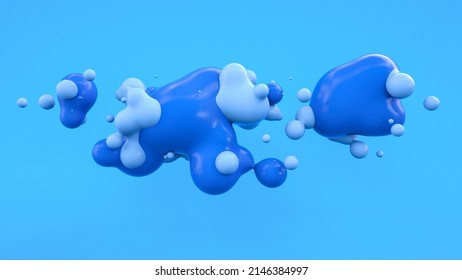 Fluid In The Form Of Abstract Camels, Blue Fluid In The Air - 3D Rendering