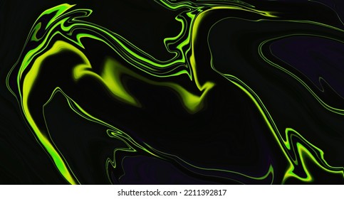 Fluid Neon Green Wave On Black Background. Abstract Liquid Line. Glitch Art Trippy Digital Screen. Celebration Backdrop. Royal Banner. Template. Luxury Texture. AR. VR. Metaverse Card. Carbon Emission