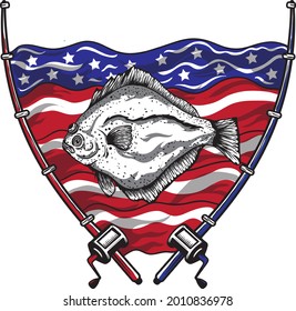 Fluke Fish Logo Illustration In American Background High Quality