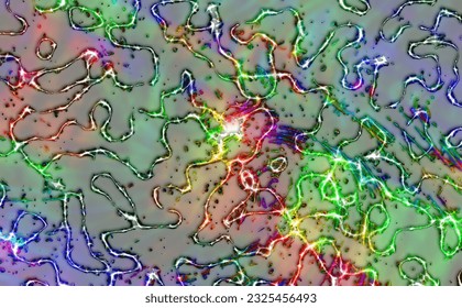 Fluorescent Plant Cell Microscopy Image, Abstract Epidermal Cells in Vivid Colors, Colorful Microscopic View of Plant Tissue