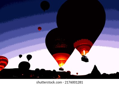 Fly Over Land With Balloon In Capadocia Turkey