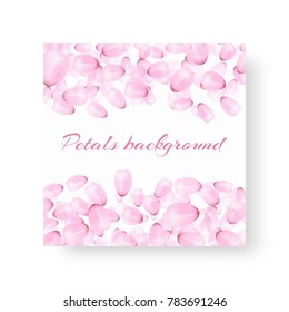 Flyer design pattern with flying petals of a blossoming peach on a white background