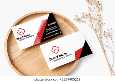 Flyer psd mockup on wooden plate in flat lay style