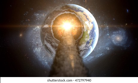 flying asteroid, meteorite to Earth. outer space. Armageddon 3d rendering