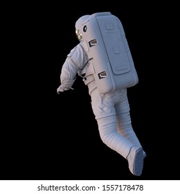 Flying Astronaut, Back View, Isolated On Black Background (3d Science Illustration)