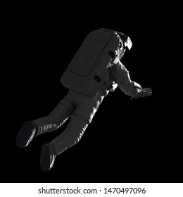 Flying Astronaut From Behind, Isolated On Black Background (3d Science Illustration)