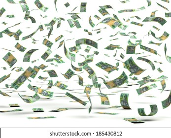 Flying Australian Dollars (isolated with clipping path)