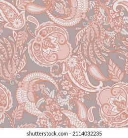 Flying Bird And Floral Paisley Pattern, Great Design For Any Purposes. Seamless Background 